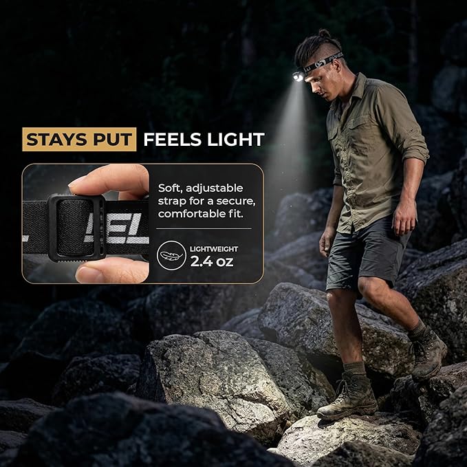 Foxelli USB-C Rechargeable LED Headlamp – Super Bright, Lightweight Head Lamp for Running, Camping, Hiking & Work – Comfortable Fit for Adults & Kids