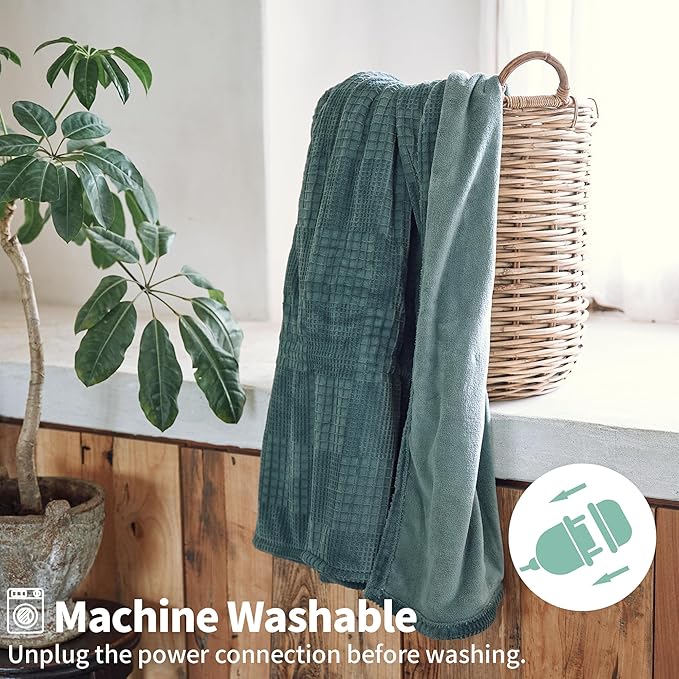Texciting Heated Blanket Electric Blanket Throw 50''X60''-Heating Throw with 9 Heat Settings-2-10 Hours Auto Off,ETL Certified,Machine Washable (Green)