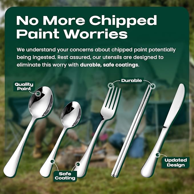 Taplord Portable Travel Silverware Set With Case, Includes 5 Pcs of Travel Utensils With Case, Stainless Steel Flatware Set For Camping, Easy to Travel, Lightweight (Silver), Medium, TL-05S