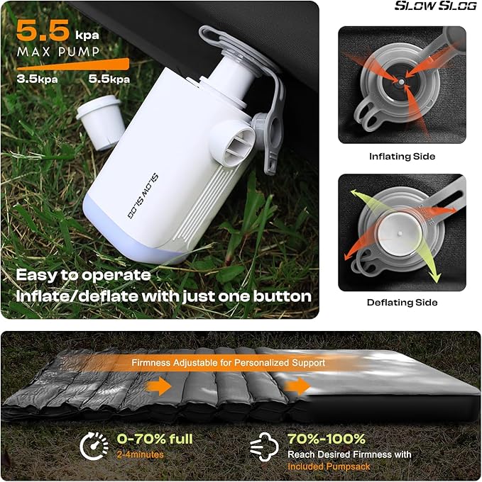Self-Inflating Sleeping Pad with Portable Electric Air Pump, 4in Thick Memory Foam Camping Mattress for Tent Cot & Car Travel, Fast Inflate & Deflate Camping Pad, Black
