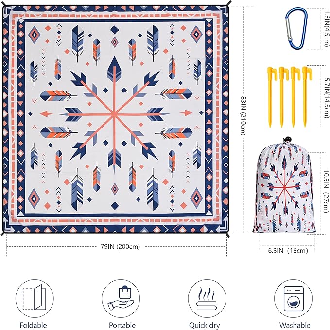 HIHOHO Beach Blanket Waterproof Sandproof Extra Large Beach Mat 79" X 83"/120"x108"for 1-8 Adults Quick Drying Durable Outdoor Picnic Mat for Beach Travel Camping Hiking