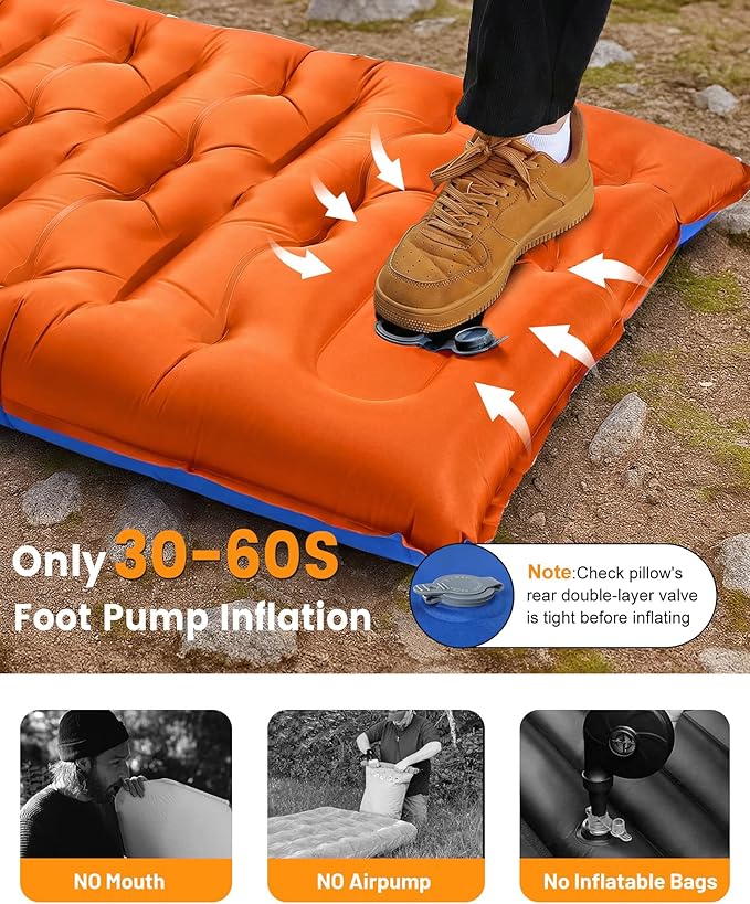 Camping Sleeping Pad,5.9 Inch Thick Camping Mat with Built in Pillow and Foot Pump,Self Inflating Sleeping Pad for Camping Backpacking（Green