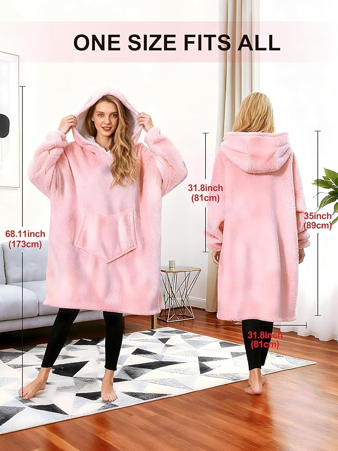 Oversized Hoodie Blanket, Wearable Blanket sweatshirt, Ultra Soft Sherpa Fleece Comfy Snuggle Hoodie