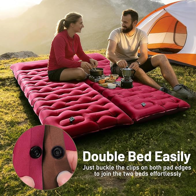 KASBAH Camping Sleeping Pad,Extra Wide 6 inch Thick Inflatable Sleeping Pads with Built-in Foot Pump and Pillow,Ultralight Camping Mat Gear for Outdoor Hiking,Camping