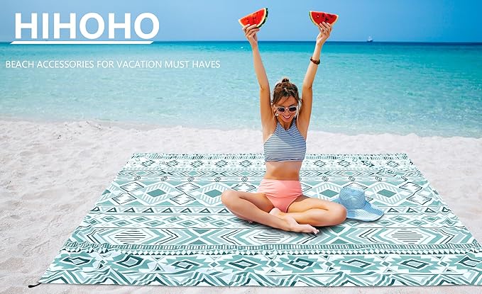 HIHOHO Beach Blanket Waterproof Sandproof Extra Large Beach Mat 79" X 83"/120"x108"for 1-8 Adults Quick Drying Durable Outdoor Picnic Mat for Beach Travel Camping Hiking