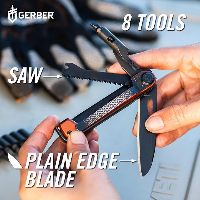 Gerber Gear Armbar Trade 8-in-1 Pocket Knife EDC Multitool with Blade, Pry Bar, and Hammer for Camping, Burnt Orange