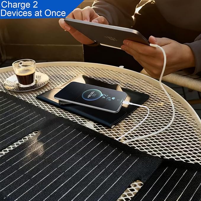 60W Portable Solar Panels,ETFE Foldable Solar Panel with USB-C/USB-A/DC Ports for Hiking,Camping,Backpacking,IP65 Waterproof Small Folding Solar Charger for Phone,Tablets,Power Bank