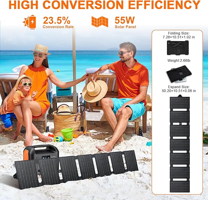 PGYOB Portable Power Station with 55W Solar Panel, 299Wh LiFePO4 Backup Battery 300W Pure Sine Wave AC (600W Peak) Car Outlets PD 60W QC3.0 Solar Generator Power Bank for Camping, Emergency, CPAP