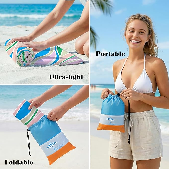 Famstar Beach Blanket Oversized Extra Large 78" X 81",Waterproof Sandproof Beach Blanket 1-7 Adults Lightweight Durable for Travel Camping Hiking Picnic