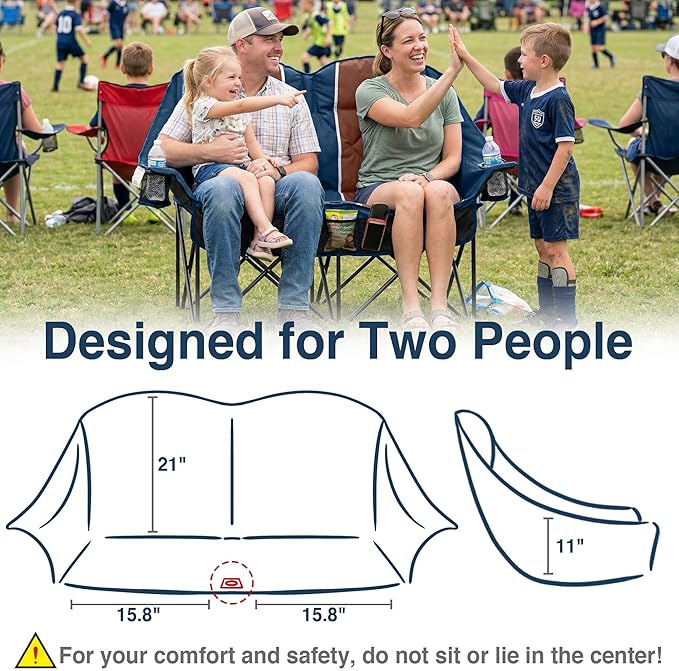 Oversized Double Camping Chair - 2 Person Folding Loveseat for Campfire Snuggle Freedom, Heavy Duty 660LBS Support with Frustration-Free Oversized Carry Bag, Perfect for Couples, Dogs & Sports