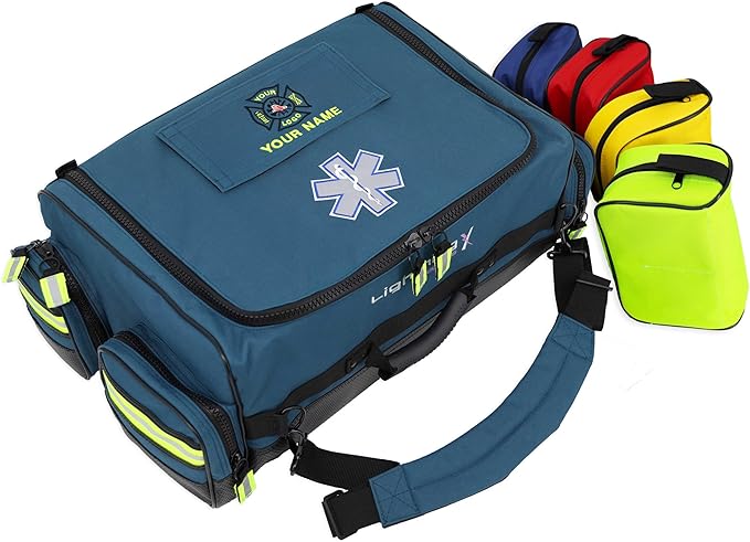 Lightning X Personalized Modular Oxygen Trauma Bag w/Hidden Cylinder Compartment, Accessory Pouches & Custom Embroidered Name Or Logo - LXMB65 Blue