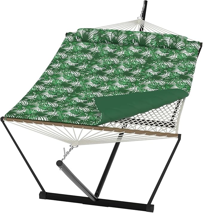 Garvee 2 Person Portable Double Hammock for Outdoor with Pillow, Heavy Duty Portable Hammock with Adjustable Steel Stand for Patio, Garden, Beach, Backyard