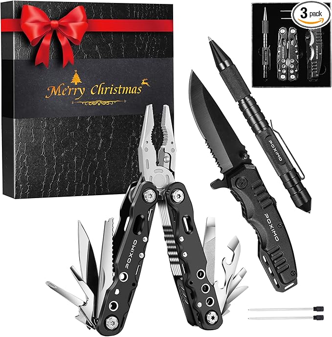 Gifts for Christmas, Multitools Set with Multi-Pliers, Pocket Knife, Tactical Pen 3-In-1, Christmas Gifts Stocking Stuffers for Men Women, EDC Multi-tools(Merry Christmas)