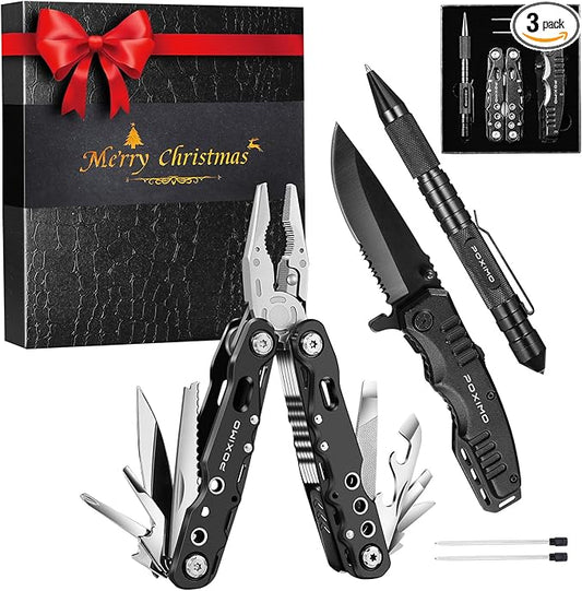 Gifts for Christmas, Multitools Set with Multi-Pliers, Pocket Knife, Tactical Pen 3-In-1, Christmas Gifts Stocking Stuffers for Men Women, EDC Multi-tools(Merry Christmas)
