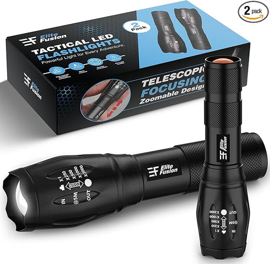 Compact LED Flashlight 2-Pack, Bright Everyday Light for Home & Car, 5 Modes, Zoom, AAA Battery Powered - Emergency, Camping, Work Light