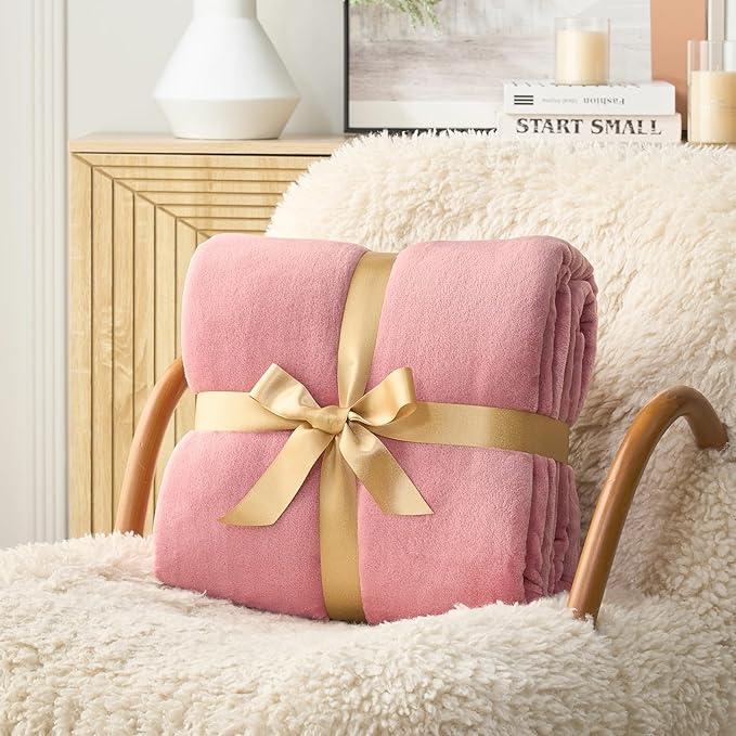 Hansleep Fleece Dusty Rose Twin Blanket, Super Soft Flannel Fuzzy Plush Cozy Blanket for All Seasons, Dusty Rose, Twin 60x80 Inches