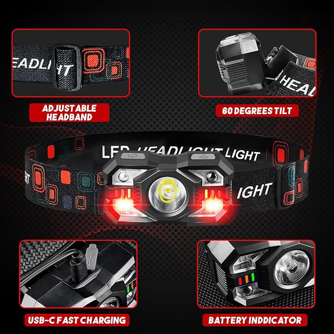 Headlamp Rechargeable 30Pack, 3000 Lumen Ultra-Light Bright Headlamp Flashlight with White Red Light, LED Headlight, 5+5 Mode for Outdoor Camping Fishing Running Hiking (30)