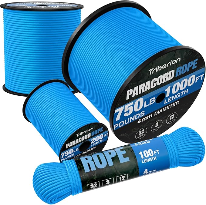 Paracord Rope 750 lb - 500ft 5/32" Parachute Cord 4MM 12-Strand para Cord - Heavy Duty Spool String for Survival,Camping Gear, Survival Bracelet, Clothesline - Blue