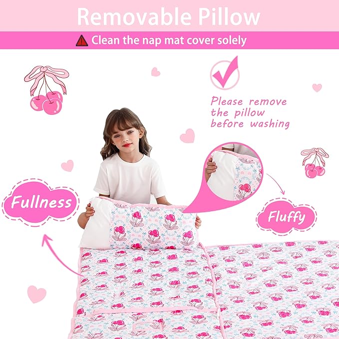 Lasoftan Toddler Nap Mat with Pillow and Blanket, Extra Large Rolled Napping Mats,Slumber Bags for Boys Girls,Kids Sleeping Bag for Daycare, Preschool Travel Camping