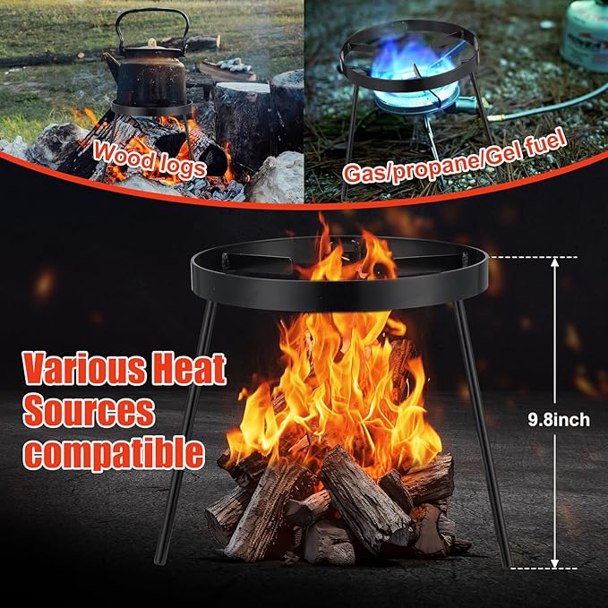 Campfire Tripod for Cooking - Campfire Cooking Equipment, Outdoor Fire Pit Stand, Portable Cast Iron Open Camping Tripod cookware for Dutch Oven,Grill,Lodge,firepit