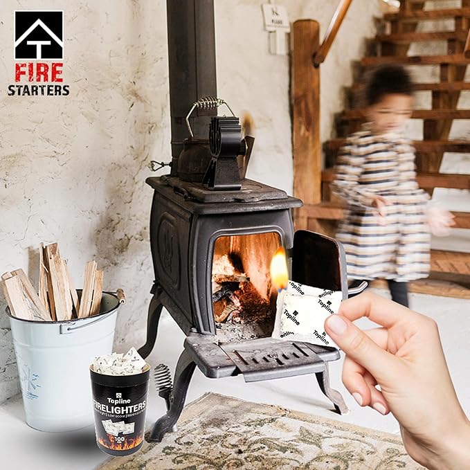 Instant Fire Starter Lighters Multipack - 100 Odourless Firelighters Sachets in Tube Storage Box. Fire Lighters for Wood Burners, Fire Logs, Charcoal BBQ. Waterproof Firelighters for Open Fires