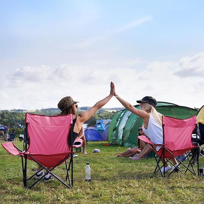 2 Pack Portable Camping Chairs Folding Lawn Chair Outdoor Lightweight Beach Chair with Cup Holder & Carry Bag for Outside Sports, Fishing, Hiking, Travel, Picnic, Backyard (Pink, Medium)