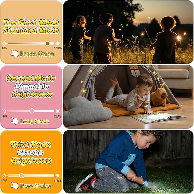 Capibala Kid‘s Flashlight Rechargeable, LED Kid Flashlight for Boys and Girls, Suitable for Camping and Outdoor Exploration Students, Fun and Lightweight Flashlight, Birthday Gift