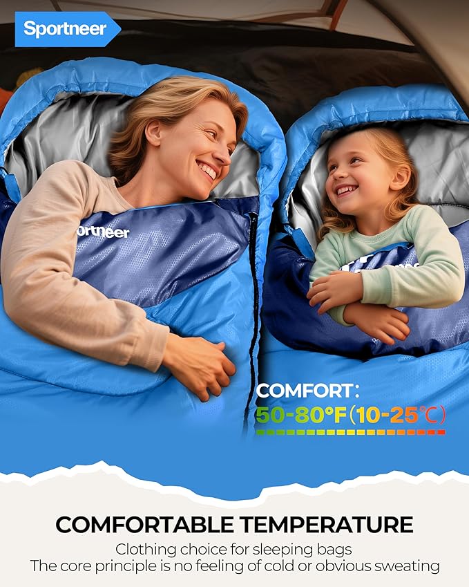 Sportneer Sleeping Bag for Adults & Kids, Cold Weather & Warm Waterproof Camping Sleeping Bag, Compact Portable for Camping Hiking & Travel