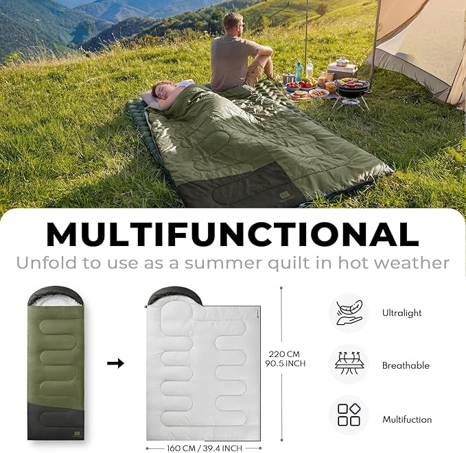 Ultralight Warm Weather Sleeping Bag - Portable, Waterproof, Compact Lightweight, Comfort with Compression Sack - Great for Outdoor Camping, Backpacking & Hiking