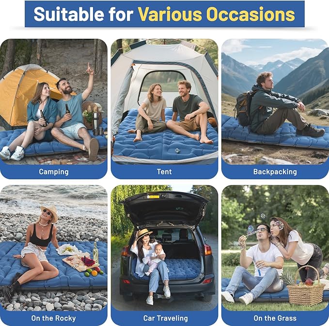 Camping Sleeping Pad, Extra Thick 6 Inch Camping Mat with Pillow Built-in Foot Pump Ultralight Inflatable Sleeping Pads Compact for Hiking Backpacking Camping Traveling Tent, Portable Sleeping Mat