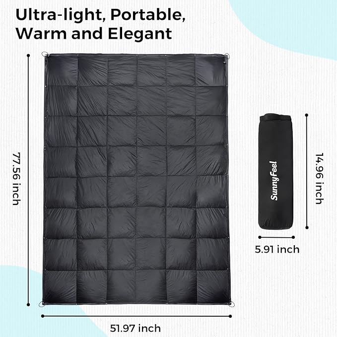 SUNNYFEEL Outdoor Camping Blanket,52"x78", Lightweight Down Waterproof Nylon Blanket Quilt for Traveling Hiking Picnic Stadium Beach Party，Black