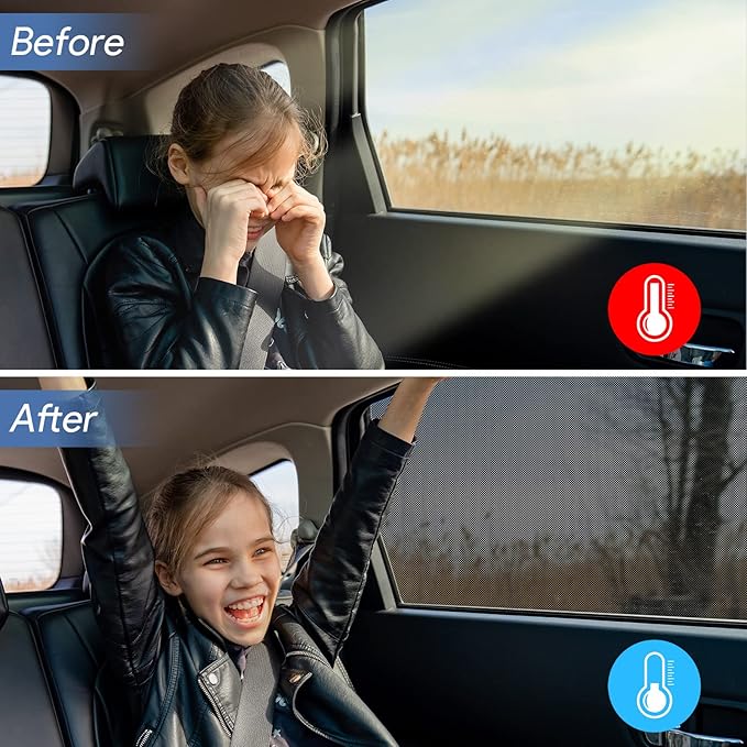 Car Window Shades, 2 Pack Breathable Mesh Side Sun Stretch Screens for Baby/Camping Heat Block UV Protection, Back Covers Car, Truck, SUV, Van-(Large 49"x22")