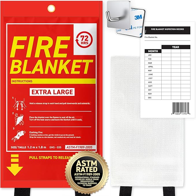 72 HRS XL Emergency Fire Blanket 47"×71" – Fiberglass Fire Safety Tool for Home, Kitchen, Camping, Survival | Extinguisher Alternative for Grill, Welding, Fire Pit