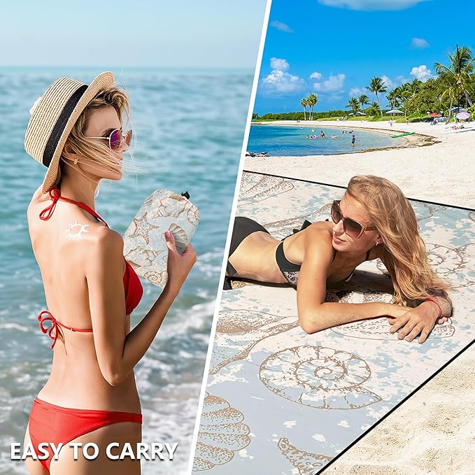 HIHOHO Beach Blanket Waterproof Sandproof Extra Large Beach Mat 79" X 83"/120"x108"for 1-8 Adults Quick Drying Durable Outdoor Picnic Mat for Beach Travel Camping Hiking