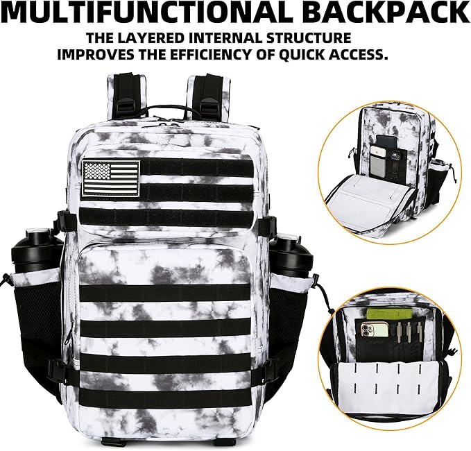 Lovelinks21 45L Tactical Assault Backpack 3 day assault pack with Molle Waterproof backpack Rucksack for Tactical Backpacks (BlackWhite Camo)