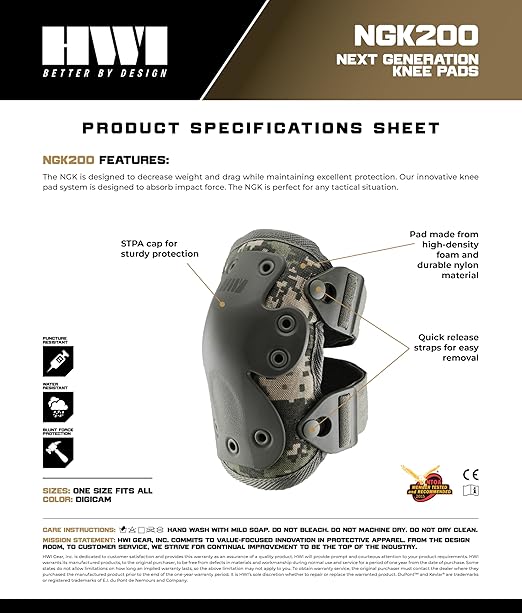 HWI Gear Next Generation Knee Pad for Protection: Combat, Mechanics, Construction, Hunting, Landscaping, Outdoor Survival, Heavy Duty Industrial Grade, Adjustable