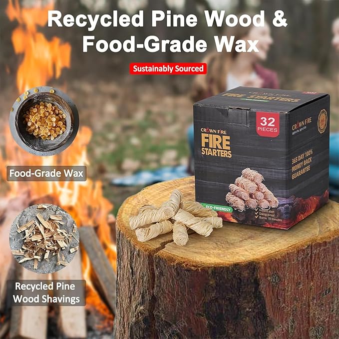 Fire Starters for Solo Stove Mesa, 32 Count BBQ Firestarter and Fireplace Accessories, Pellets for Bonfire and Firepit, Camping, Grilling, Cooking, Campfires, Charcoal, Wood, and Sticks (32 Rolls)