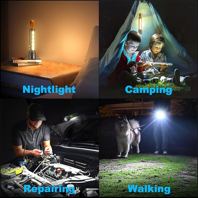 ADDplus Magnetic Flashlight Rechargeable,5000mAh Flashlights High Lumens with 9 Modes,Waterproof, Adjustable,Powerful Flash Light,Emergency Multi-Flashlights for Home,Car,Hiking,Camping (1, Black)