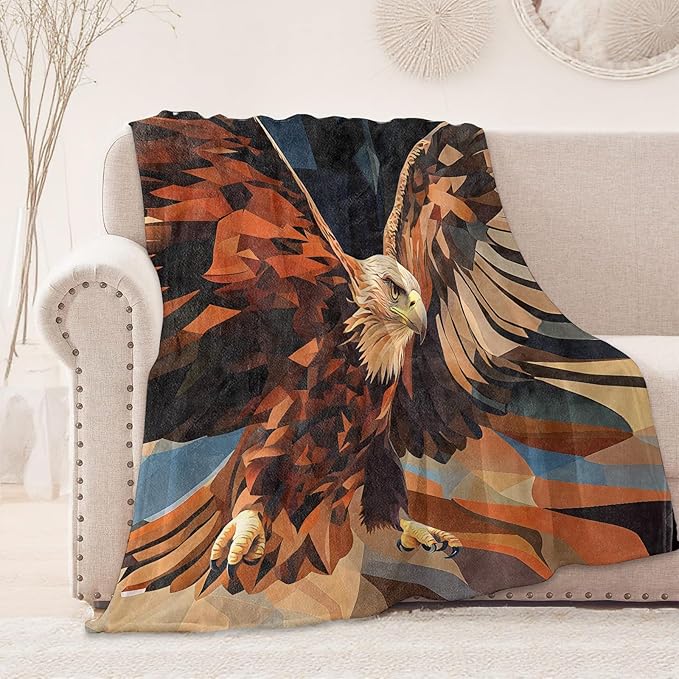 Soaring Bald Eagle Blanket, Cozy Flannel Geometric Eagles Throw Blanket, Soft Fuzzy Blankets for Travel Home Decor, All Season Lightweight Couch Bed Cover, Gifts for Women Adults Kids 60"×80"