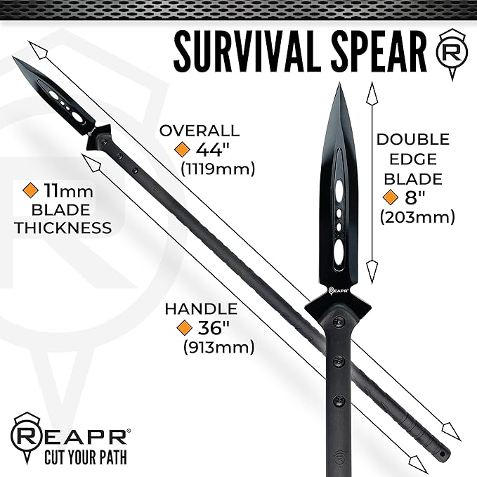 Reapr Survival Spear – 44″ Fixed-Blade Throwing Spear with Double‑Edge Stainless Steel Head & Snap Sheath