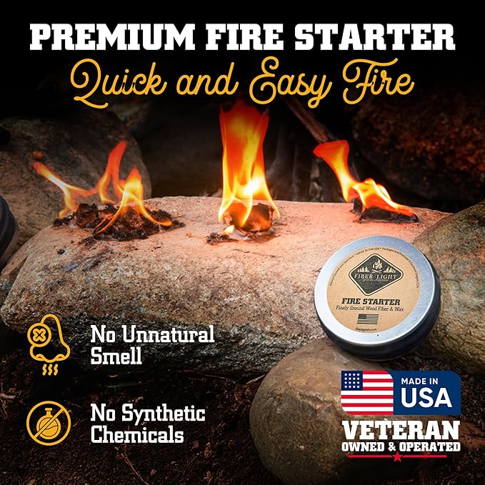 Fire Starter Kit - Natural Wood Fiber Tinder, Water-Resistant Fire Starters for Campfires, Survival Fire Starter, Fire Starters for Grill, Fire Starters for Survival - 3 Pack