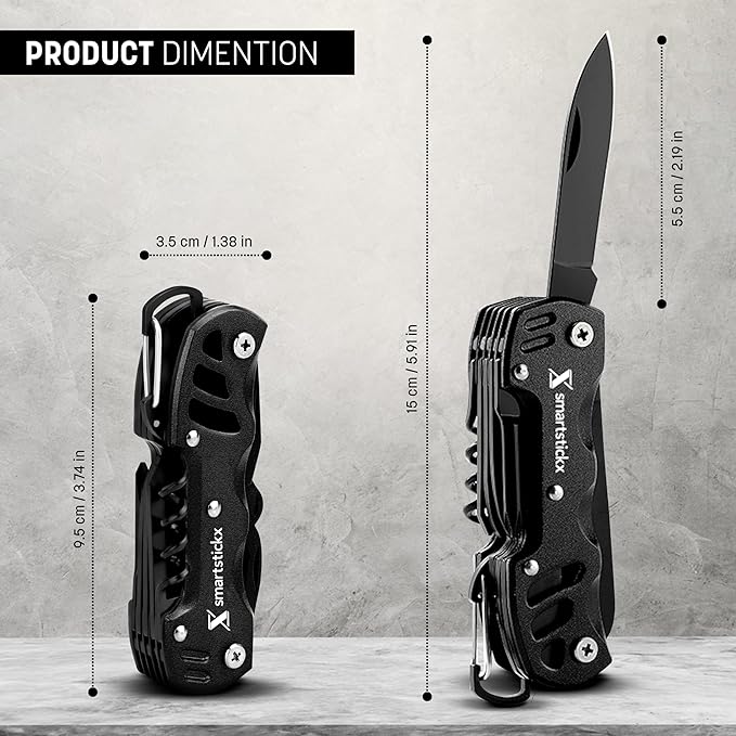 SmartstickX 16 In 1 Pocket Knife multitool Military Grade Steel: Swiss Style Multi Functional Small Folding Knife with Keychain, Easy to Carry, Wine/Bottle Opener, Scissors, Saw, Screwdrivers