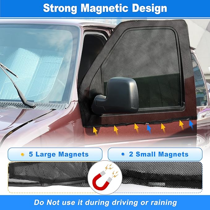 Magnetic Mosquito Screen for Front Door for Ford E-Series Econoline Club Wagon 02-25 47x31in Van Front Side Window Anti Mosquito Net Nylon Mesh for Camping Fishing Field 1 Pair