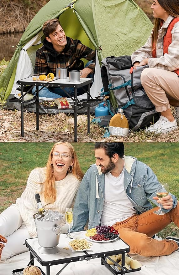 Titanker Small Camping Table Foldable 2ft, Folding Picnic Table with Side Racks, Folding Camp Table Portable Beach Table, Car Camping Essentials, Sturdy Light Aluminum, Gift for Father Husband