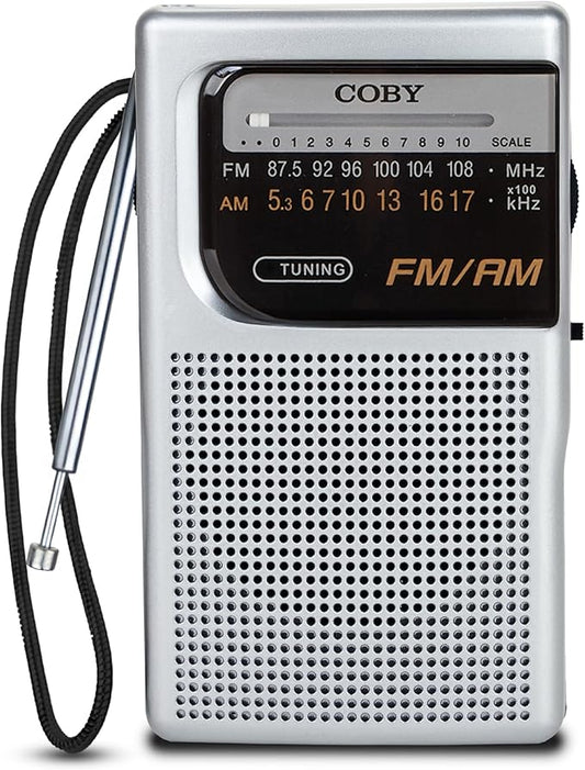Coby Portable AM/FM Radio – Retro Battery Operated Pocket Radio with Powerful Speakers, Long 800-Hour Battery, Clear Reception, Emergency & Travel Transistor Device for Home or Outdoors