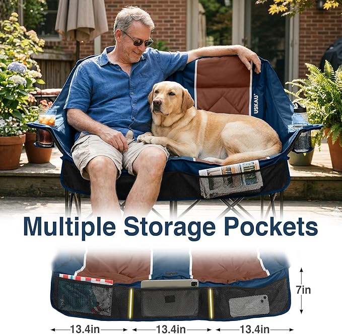 Oversized Double Camping Chair - 2 Person Folding Loveseat for Campfire Snuggle Freedom, Heavy Duty 660LBS Support with Frustration-Free Oversized Carry Bag, Perfect for Couples, Dogs & Sports