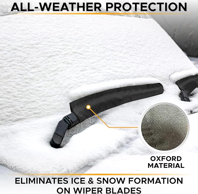 EcoNour Windshield Cover for Ice and Snow | Windshield Snow Cover with Side Mirror Cover & Wiper Protection | Oxford Fabric Winter Cover for Pickup Trucks, SUV & Mini Van | X-Large (74"x43")