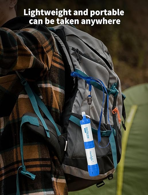 Tentock Portable Water Filter, 0.01 Micron 2-Way Survival Straw for Camping & Emergency, 1000L Capacity， Lightweight Water Purifier for Hiking, Backpacking