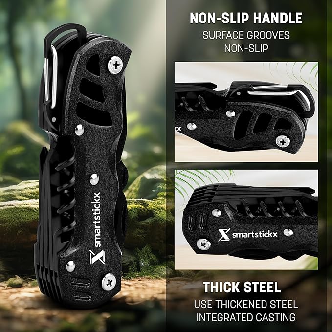 SmartstickX 16 In 1 Pocket Knife multitool Military Grade Steel: Swiss Style Multi Functional Small Folding Knife with Keychain, Easy to Carry, Wine/Bottle Opener, Scissors, Saw, Screwdrivers