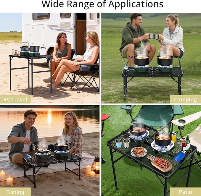 Anbte 20.6" Wide Spacing Propane Camping Stove, Folding Camping Stove with Adjustable Burners & Storage bag, Portable Handle for Outdoor Cooking Beach RV Travel BBQ Tailgating & Emergency Use, Green